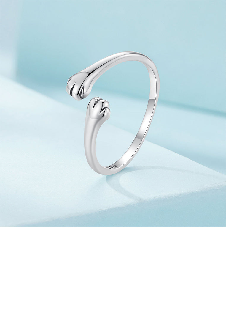 925 Sterling Silver Simple Cute Cat Paw Adjustable Open Ring