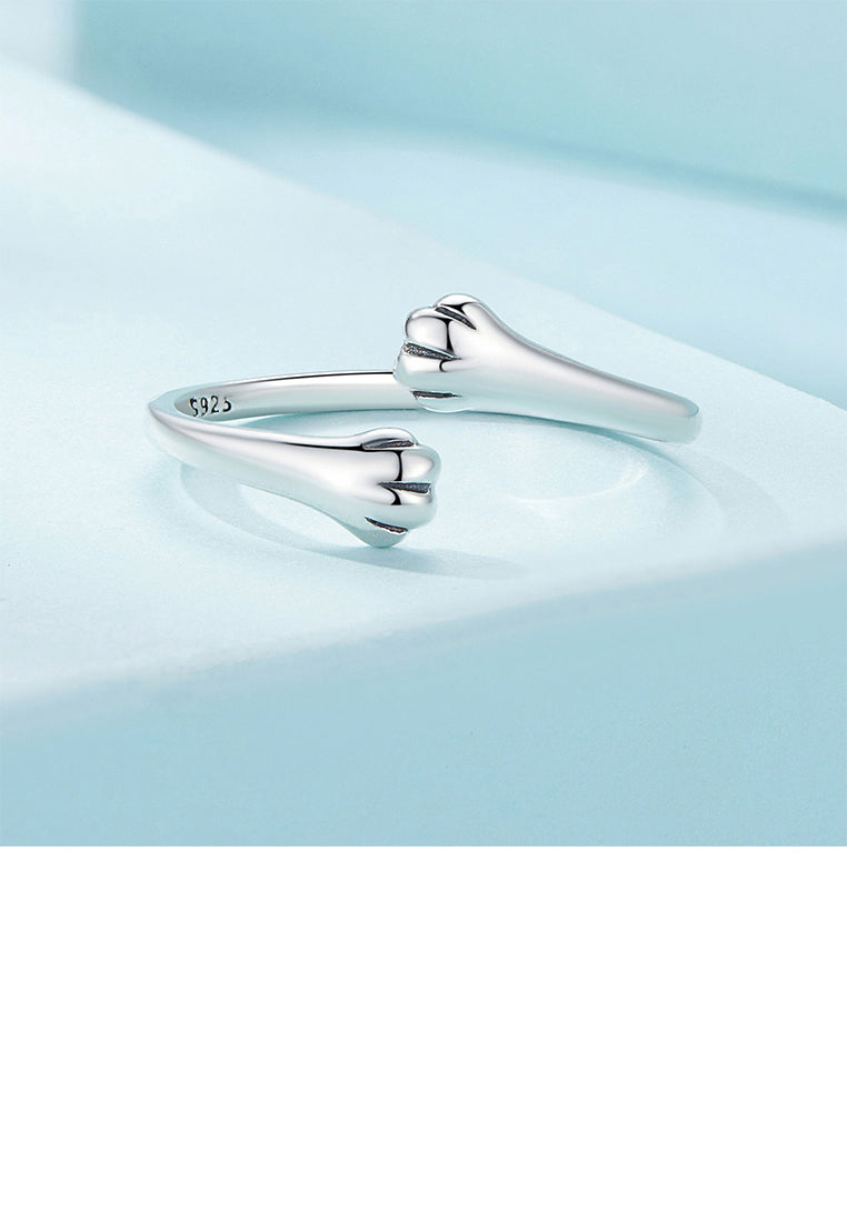 925 Sterling Silver Simple Cute Cat Paw Adjustable Open Ring