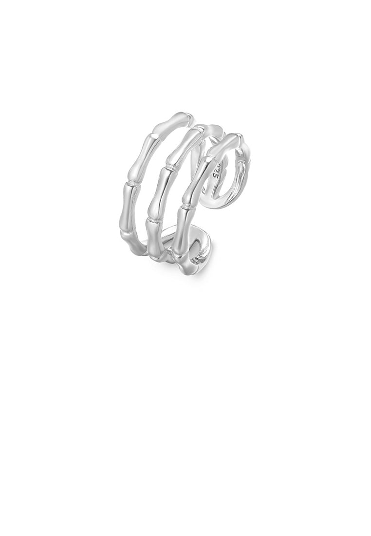 925 Sterling Silver Fashion and Personalized Multi-layer Hollow Bamboo Adjustable Open Ring