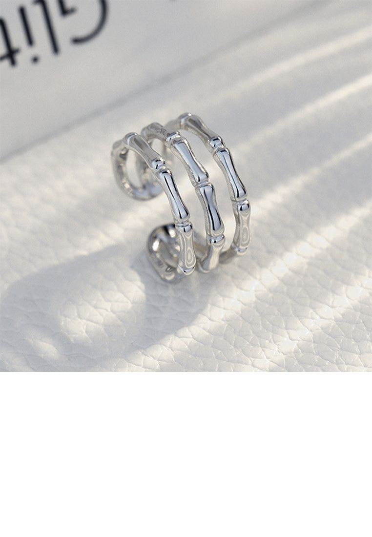 925 Sterling Silver Fashion and Personalized Multi-layer Hollow Bamboo Adjustable Open Ring