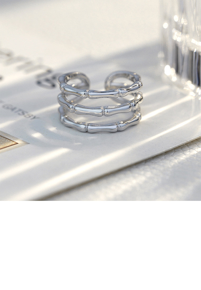 925 Sterling Silver Fashion and Personalized Multi-layer Hollow Bamboo Adjustable Open Ring