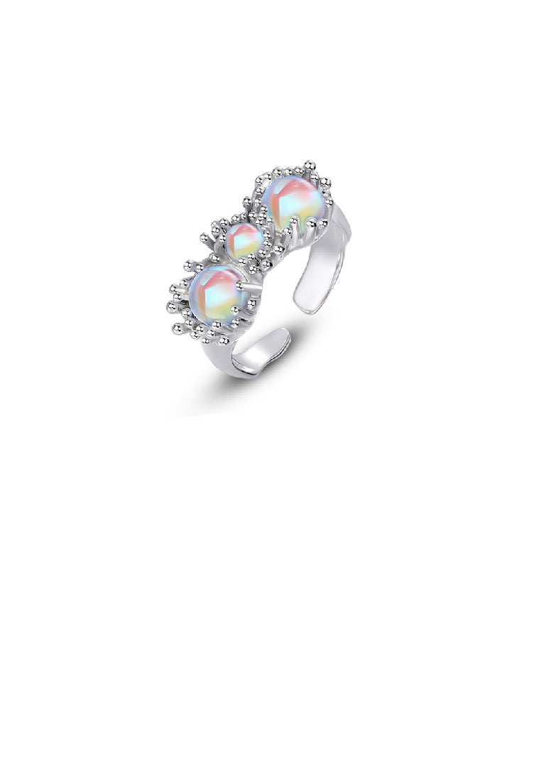 925 Sterling Silver Fashion Temperament Irregular Geometric Colorful Imitation Moonstone Adjustable Open Ring