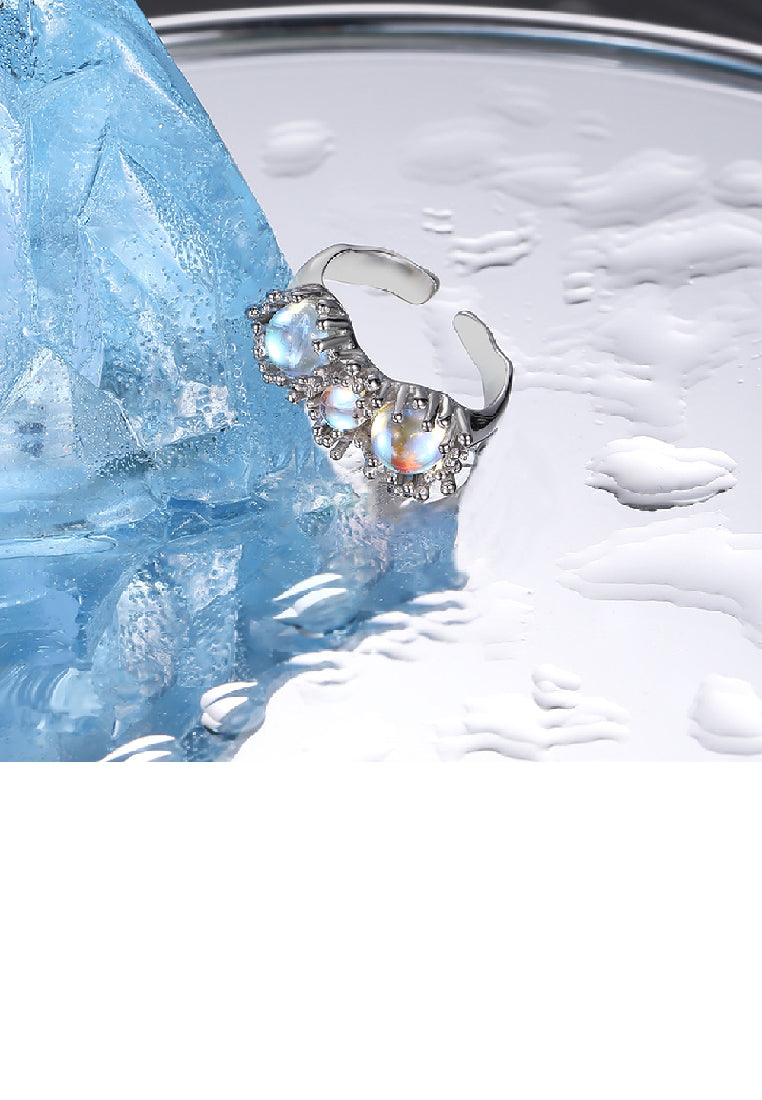 925 Sterling Silver Fashion Temperament Irregular Geometric Colorful Imitation Moonstone Adjustable Open Ring