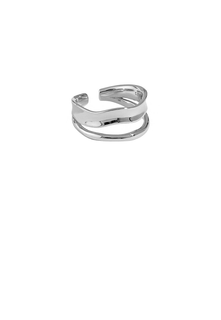 925 Sterling Silver Simple Temperament Double Layer Irregular Geometric Adjustable Opening Ring