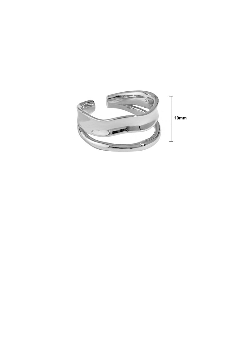 925 Sterling Silver Simple Temperament Double Layer Irregular Geometric Adjustable Opening Ring