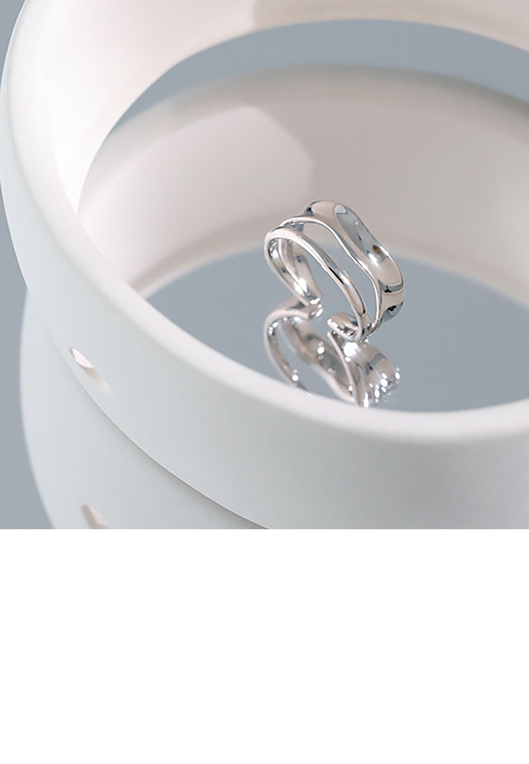 925 Sterling Silver Simple Temperament Double Layer Irregular Geometric Adjustable Opening Ring