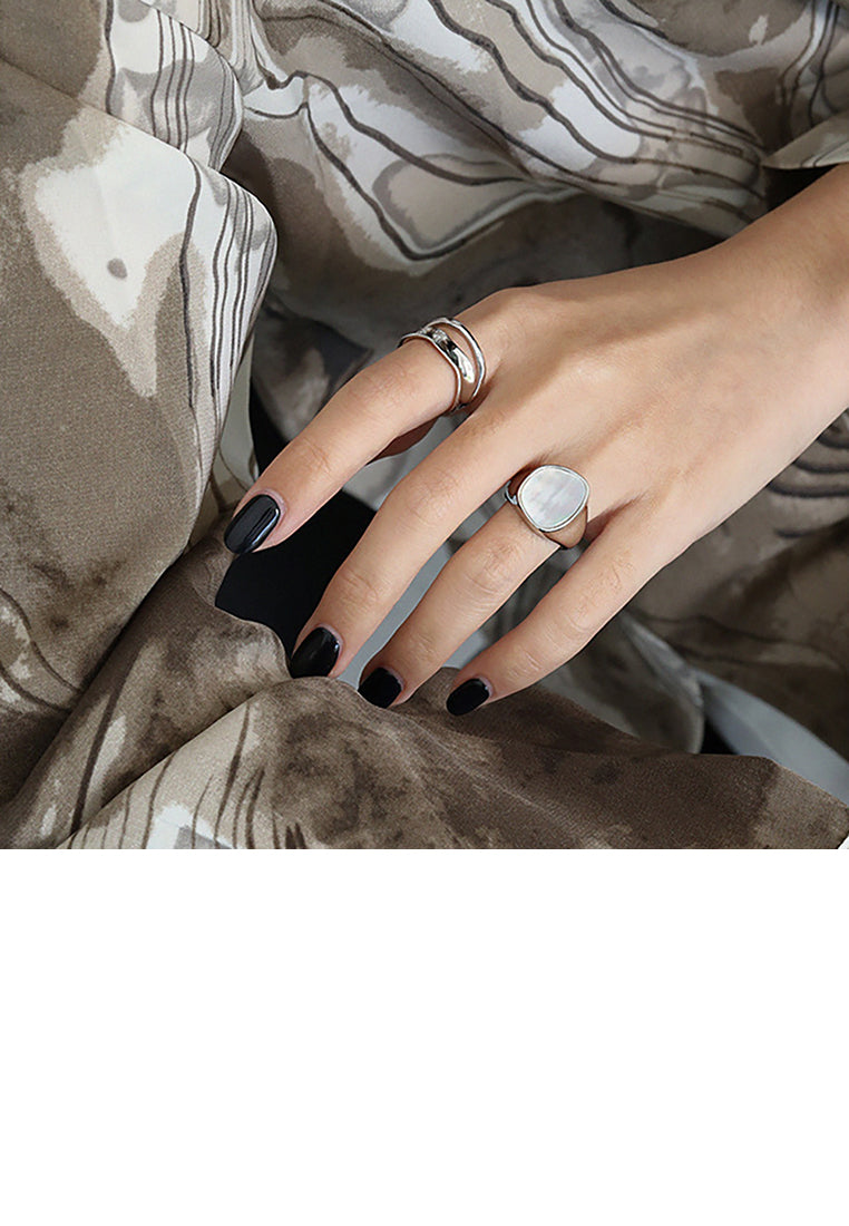 925 Sterling Silver Simple Temperament Double Layer Irregular Geometric Adjustable Opening Ring