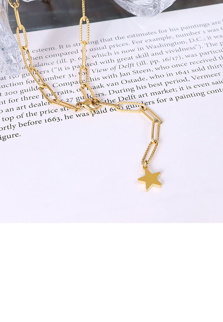 Fashion Simple Plated Gold 316L Stainless Steel Star Necklace