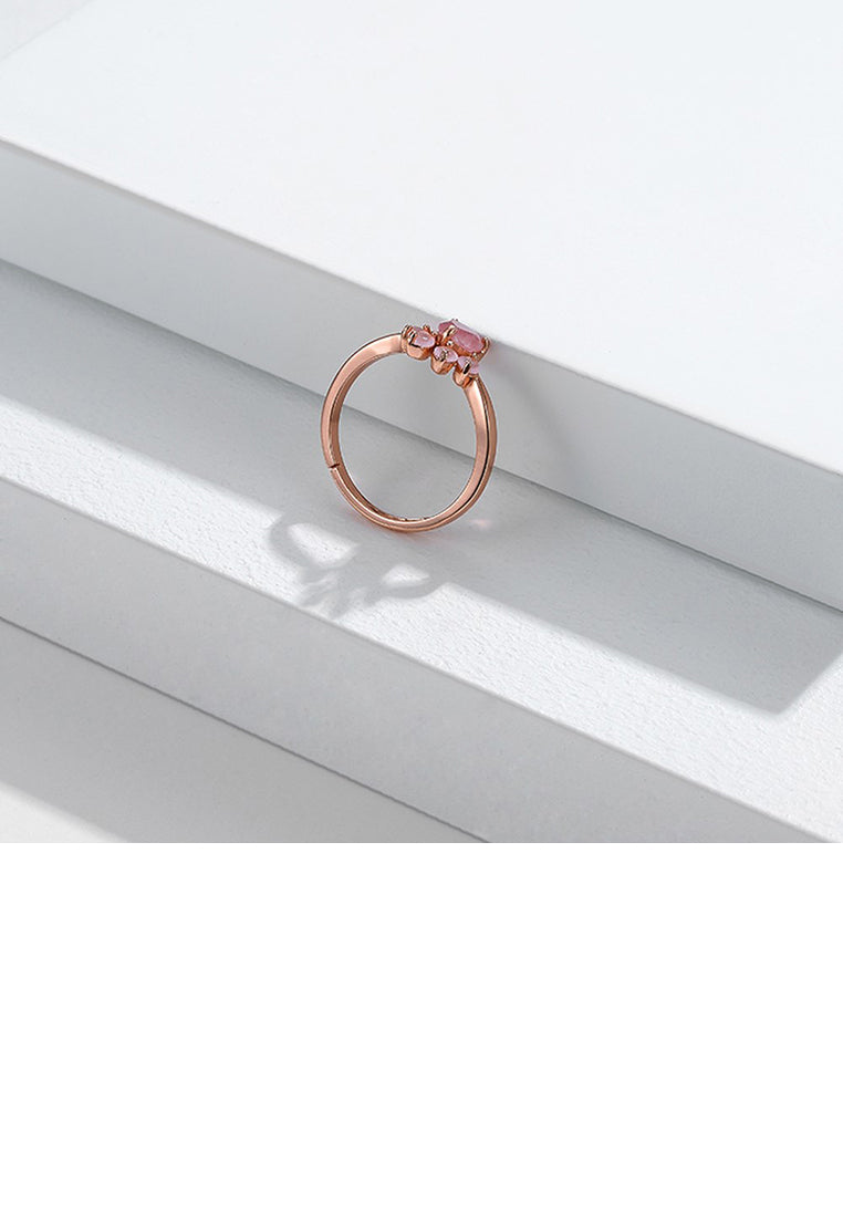 925 Sterling Silver Plated Rose Gold Simple Cute Dog Paw Adjustable Ring with Pink Cubic Zirconia - Luxurious Look - Vibrant Color