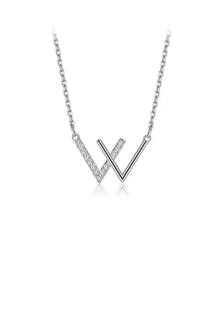 925 Sterling Silver Fashion Simple English Alphabet W Necklace with Cubic Zirconia - Luxurious Look