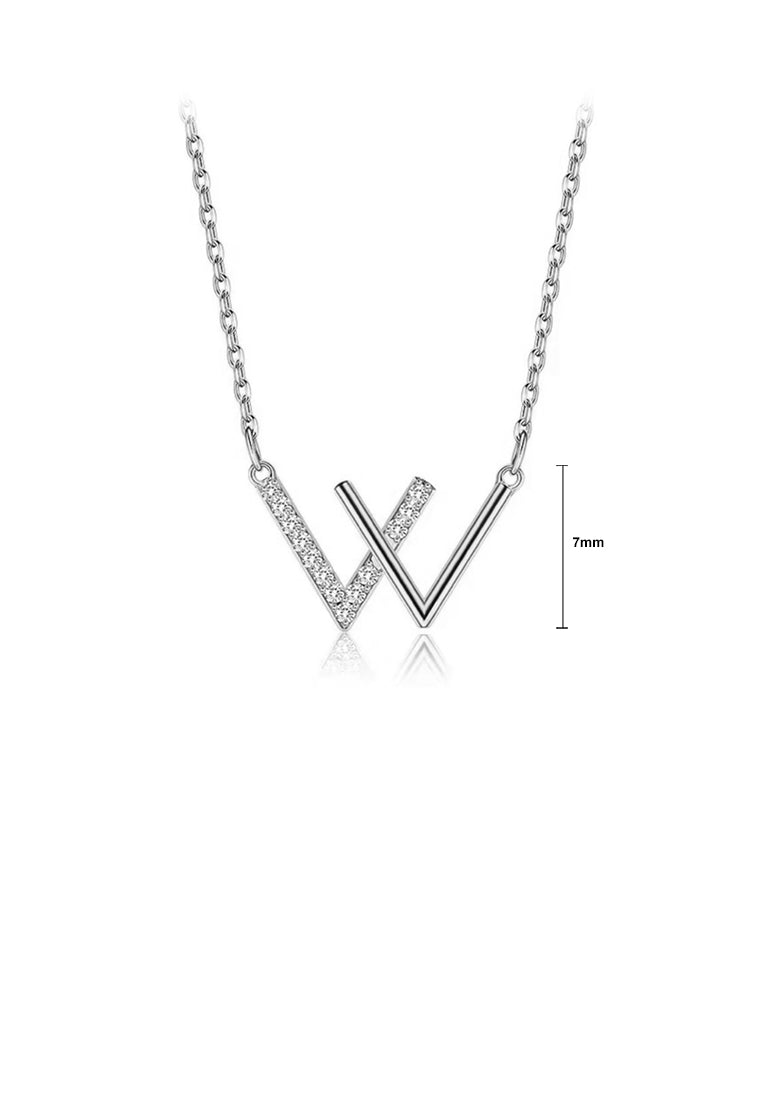 925 Sterling Silver Fashion Simple English Alphabet W Necklace with Cubic Zirconia - Luxurious Look