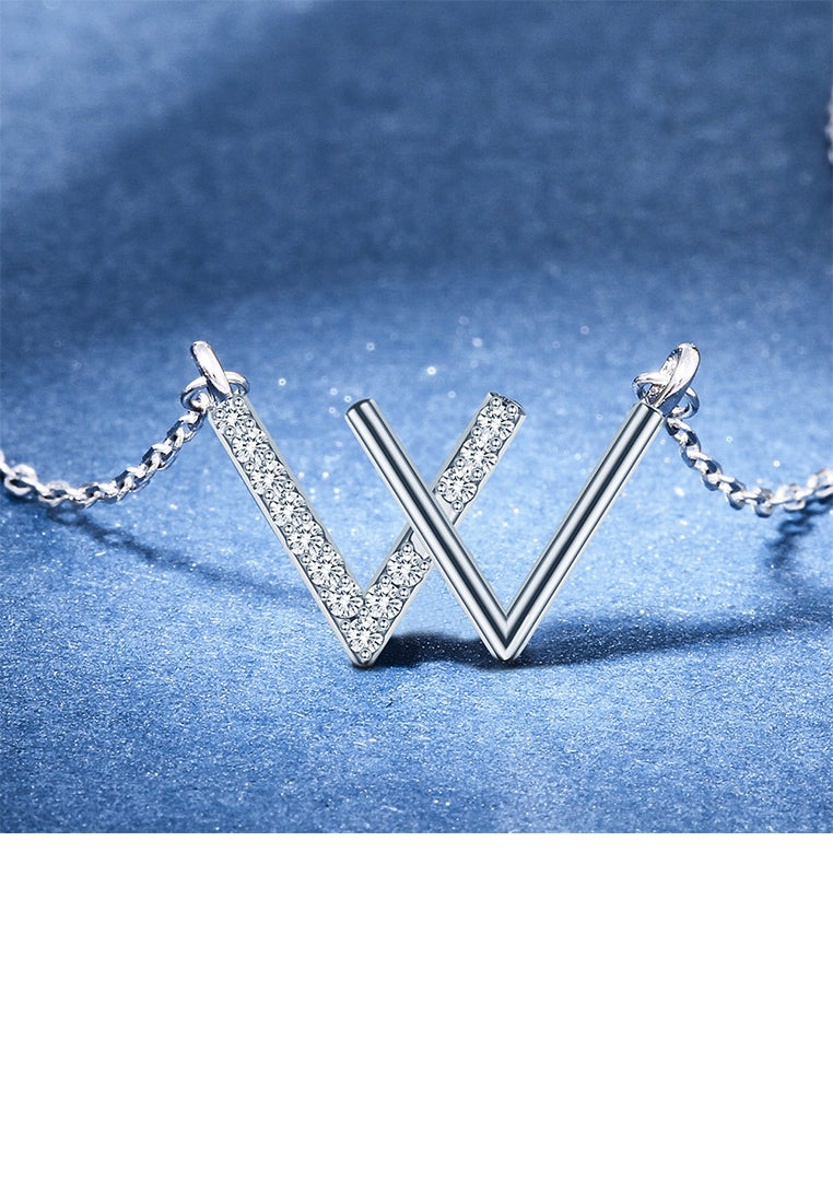 925 Sterling Silver Fashion Simple English Alphabet W Necklace with Cubic Zirconia - Luxurious Look