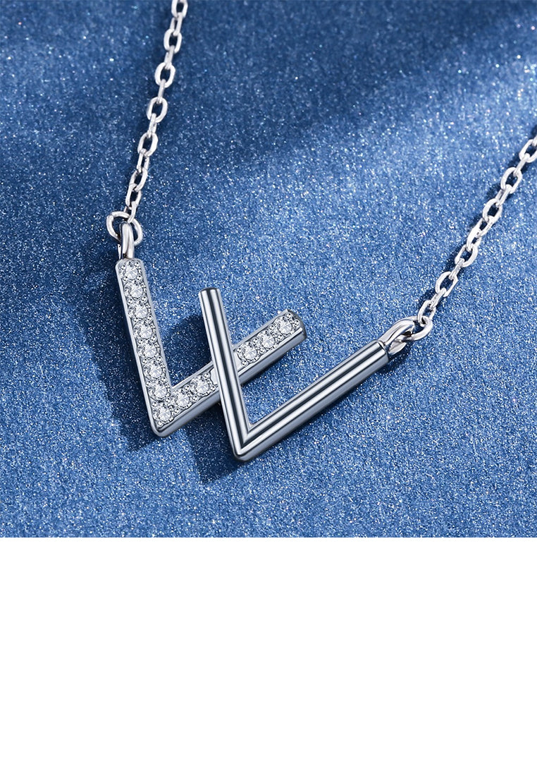 925 Sterling Silver Fashion Simple English Alphabet W Necklace with Cubic Zirconia - Luxurious Look