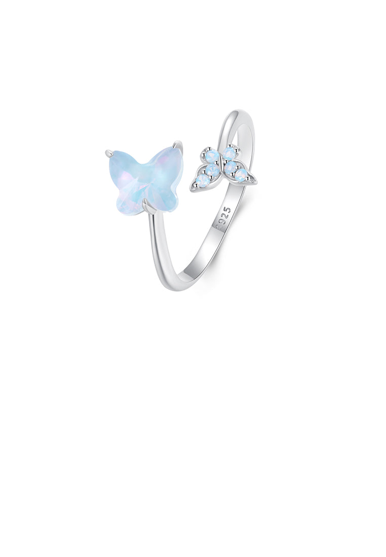 925 Sterling Silver Fashion Cute Butterfly Adjustable Open Ring with Cubic Zirconia - Luxurious Look