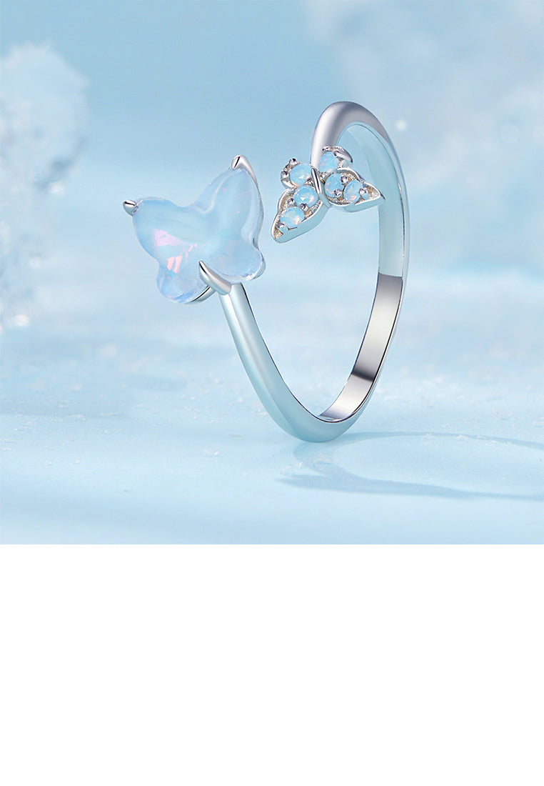 925 Sterling Silver Fashion Cute Butterfly Adjustable Open Ring with Cubic Zirconia - Luxurious Look