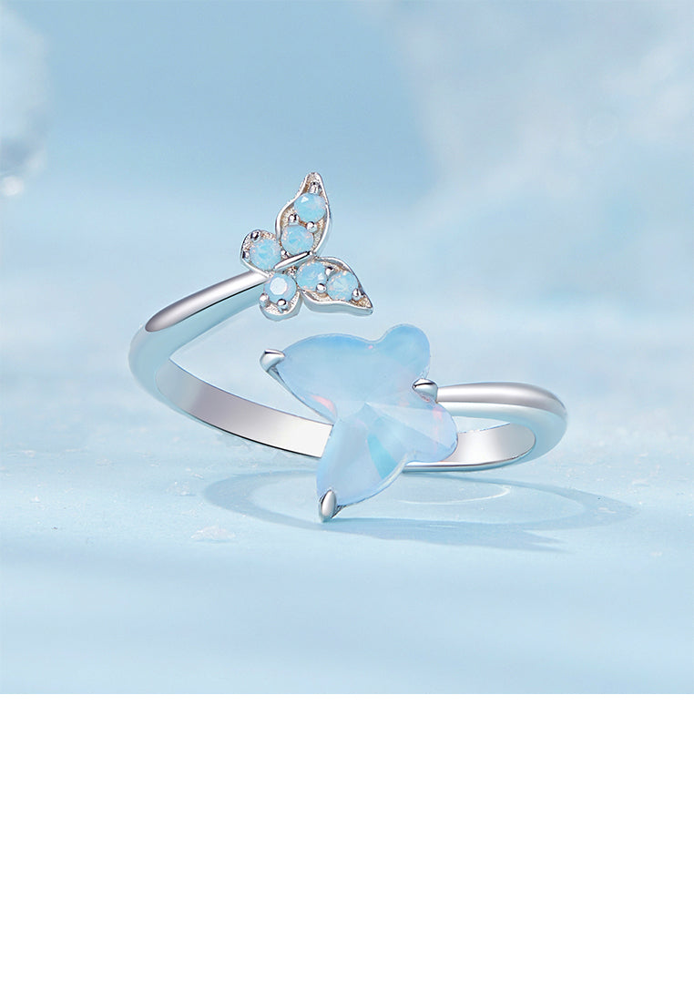 925 Sterling Silver Fashion Cute Butterfly Adjustable Open Ring with Cubic Zirconia - Luxurious Look