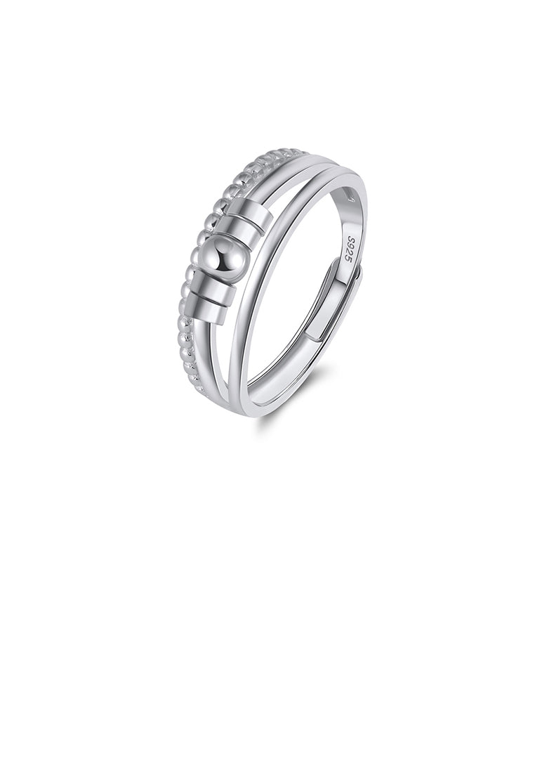 925 Sterling Silver Fashion Temperament Beaded Multi-layer Geometric Adjustable Ring