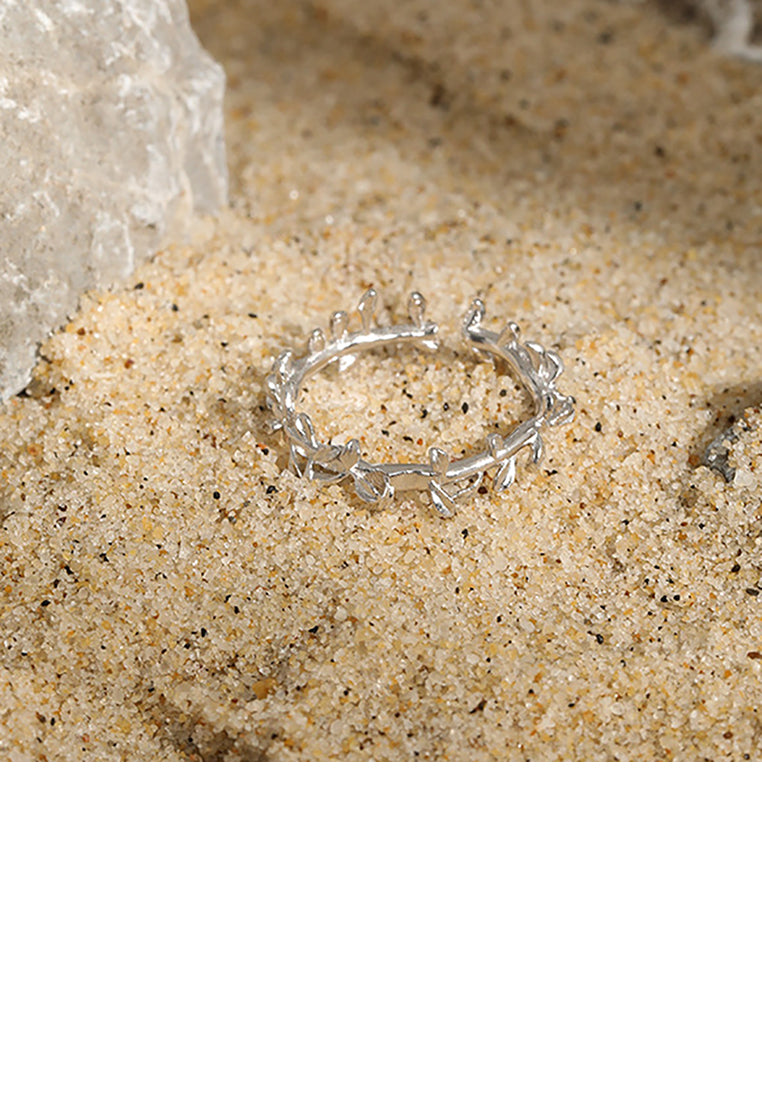 925 Sterling Silver Simple Fashion Olive Branch Geometric Adjustable Opening Ring