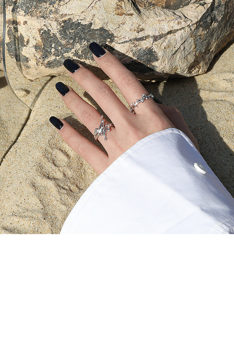 925 Sterling Silver Simple Fashion Olive Branch Geometric Adjustable Opening Ring