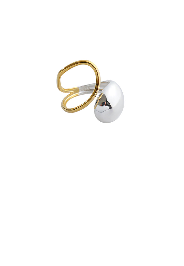 925 Sterling Silver Fashion Creative Two-color Water Drop Geometric Adjustable Open Ring