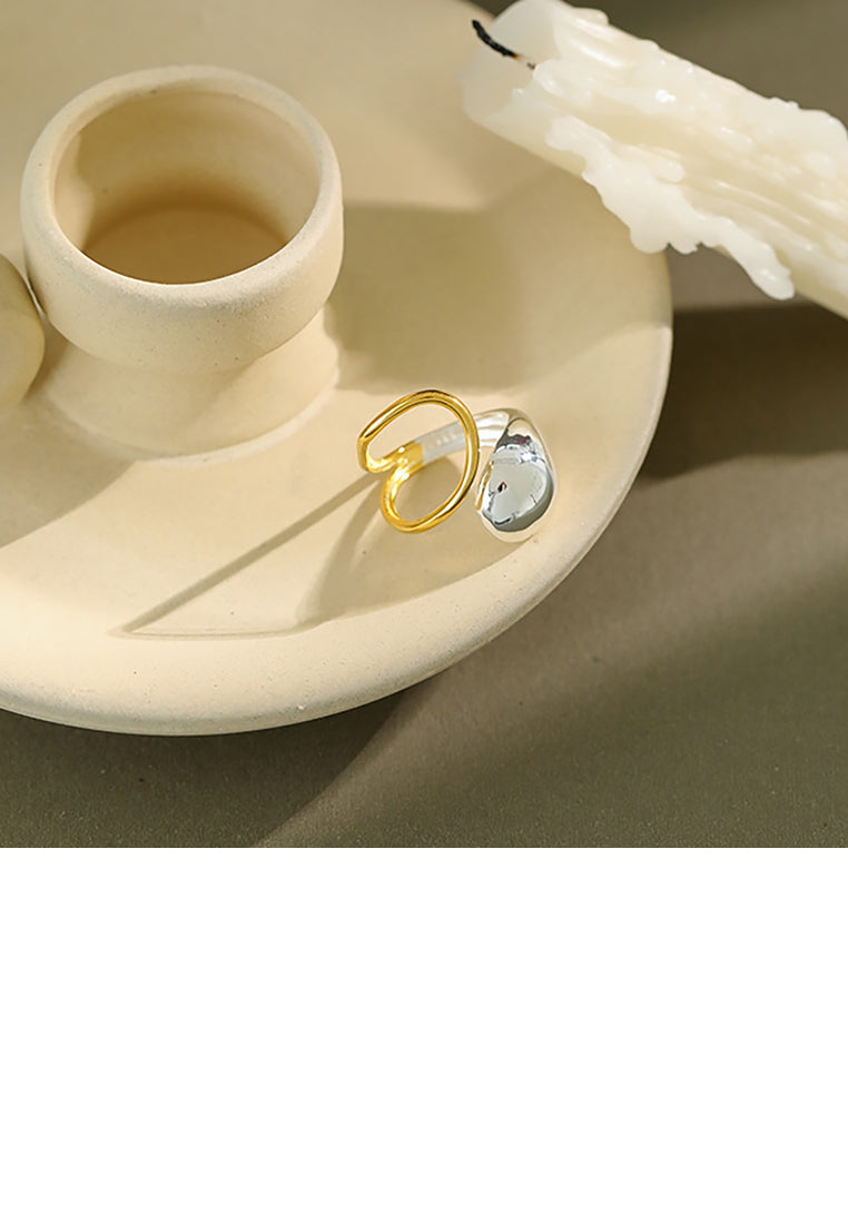925 Sterling Silver Fashion Creative Two-color Water Drop Geometric Adjustable Open Ring