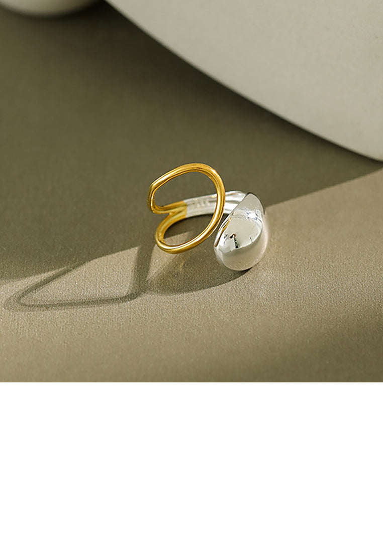 925 Sterling Silver Fashion Creative Two-color Water Drop Geometric Adjustable Open Ring