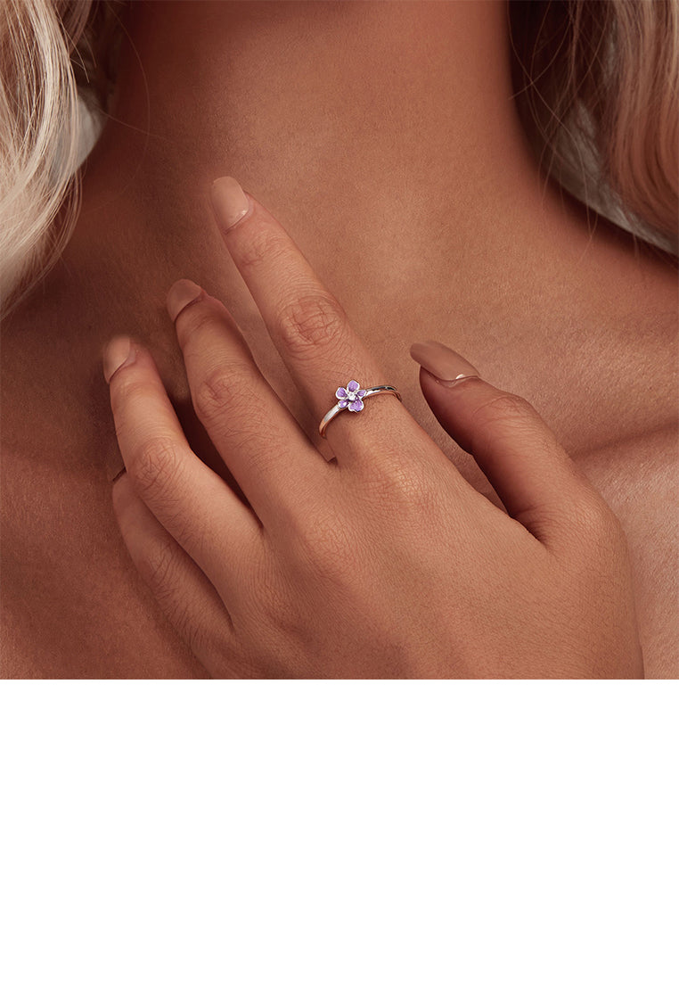 925 Sterling Silver Fashion Simple Enamel Flower Adjustable Open Ring with Cubic Zirconia - Luxurious Look