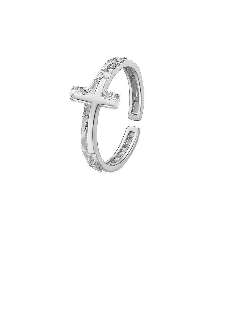 925 Sterling Silver Simple Fashion Cross Irregular Geometric Adjustable Open Ring
