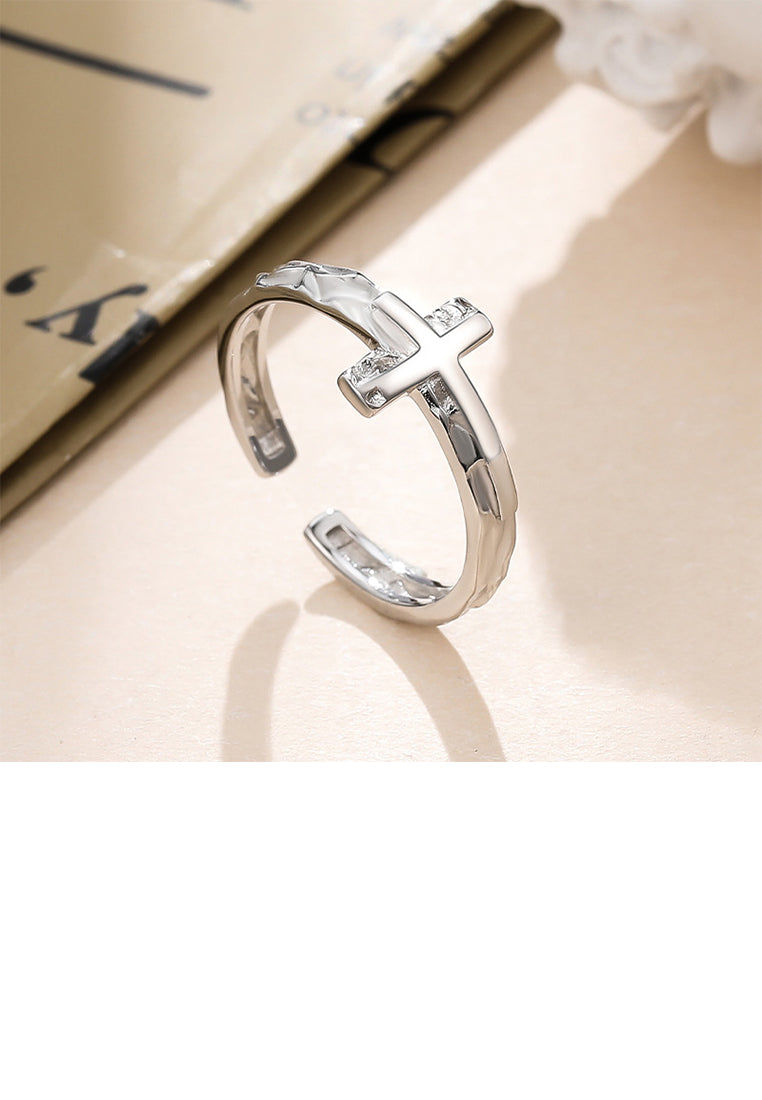 925 Sterling Silver Simple Fashion Cross Irregular Geometric Adjustable Open Ring