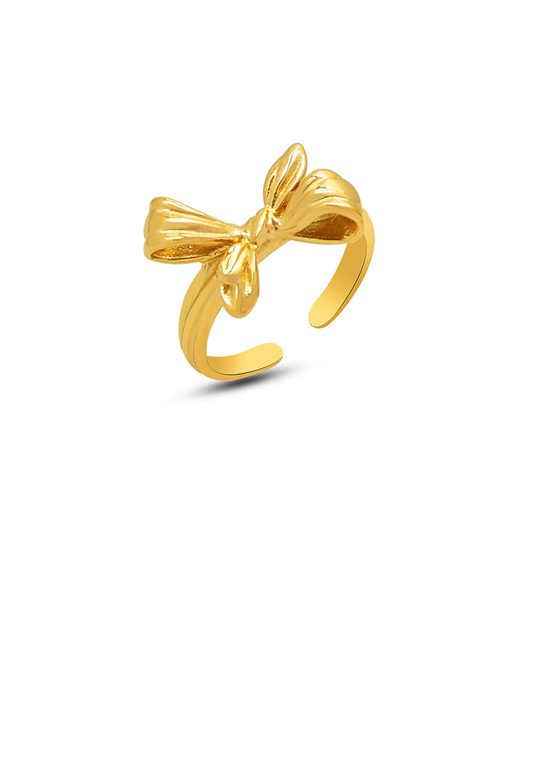 Sweet and Lovely Plated Gold 316L Stainless Steel Ribbon Geometric Adjustable Open Ring