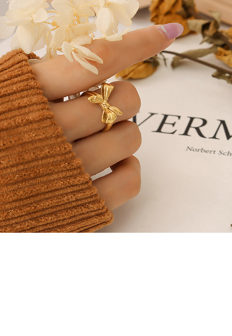 Sweet and Lovely Plated Gold 316L Stainless Steel Ribbon Geometric Adjustable Open Ring