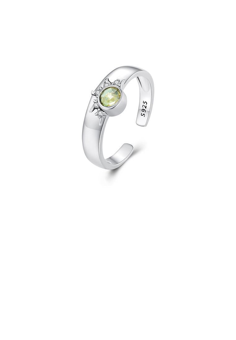 925 Sterling Silver Simple Fashion Solar Adjustable Open Ring with Cubic Zirconia - Luxurious Look