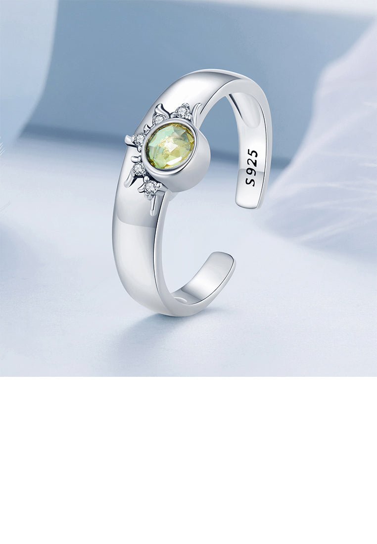 925 Sterling Silver Simple Fashion Solar Adjustable Open Ring with Cubic Zirconia - Luxurious Look