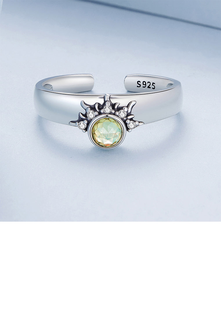 925 Sterling Silver Simple Fashion Solar Adjustable Open Ring with Cubic Zirconia - Luxurious Look