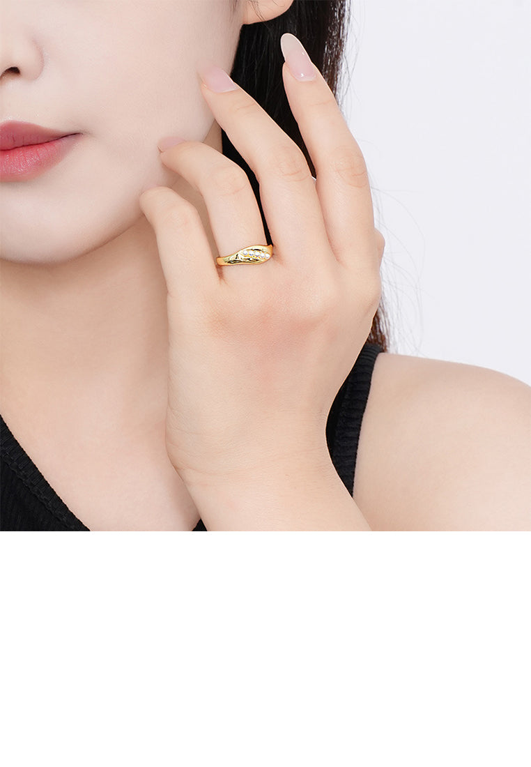 925 Sterling Silver Plated Gold Fashion Elegant Pod Imitation Pearl Adjustable Open Ring - Luxurious Look