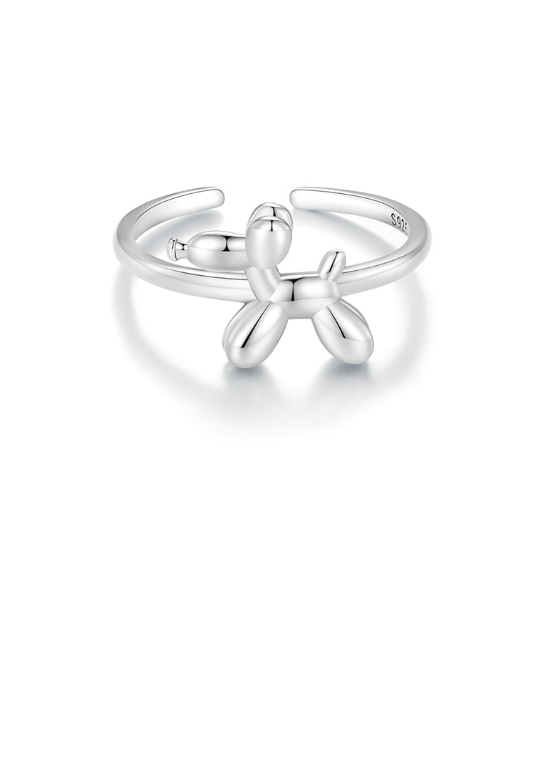 925 Sterling Silver Simple Cute Balloon Dog Adjustable Open Ring