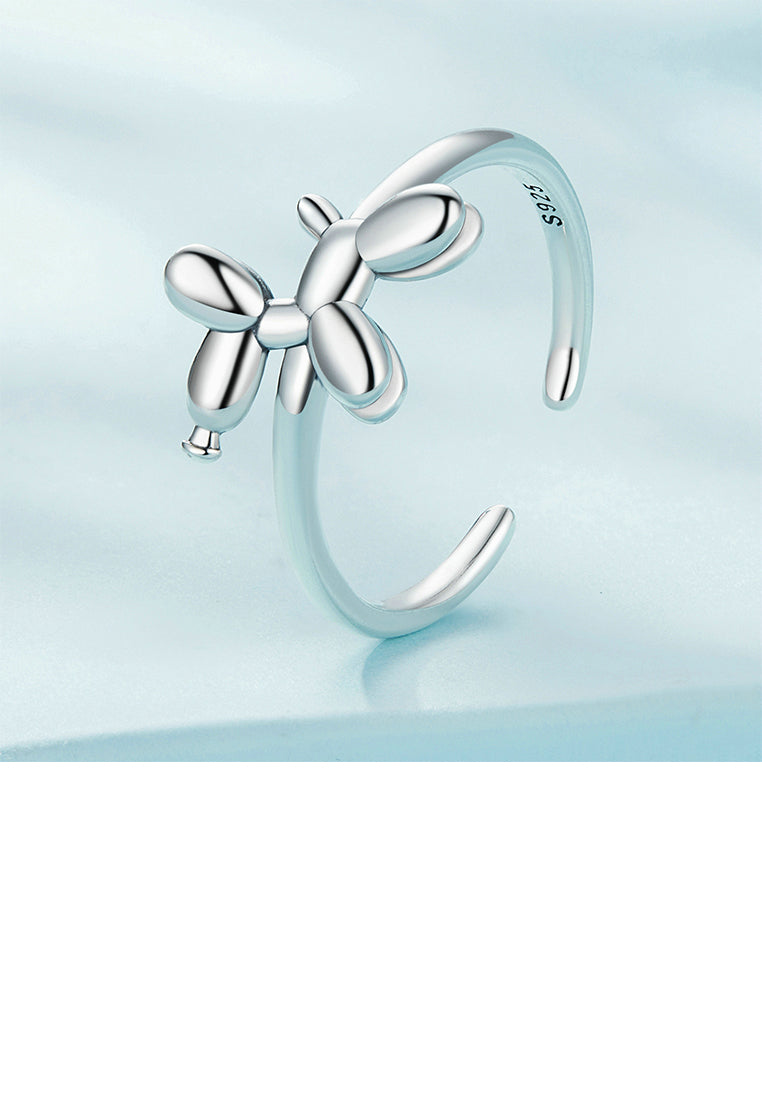 925 Sterling Silver Simple Cute Balloon Dog Adjustable Open Ring