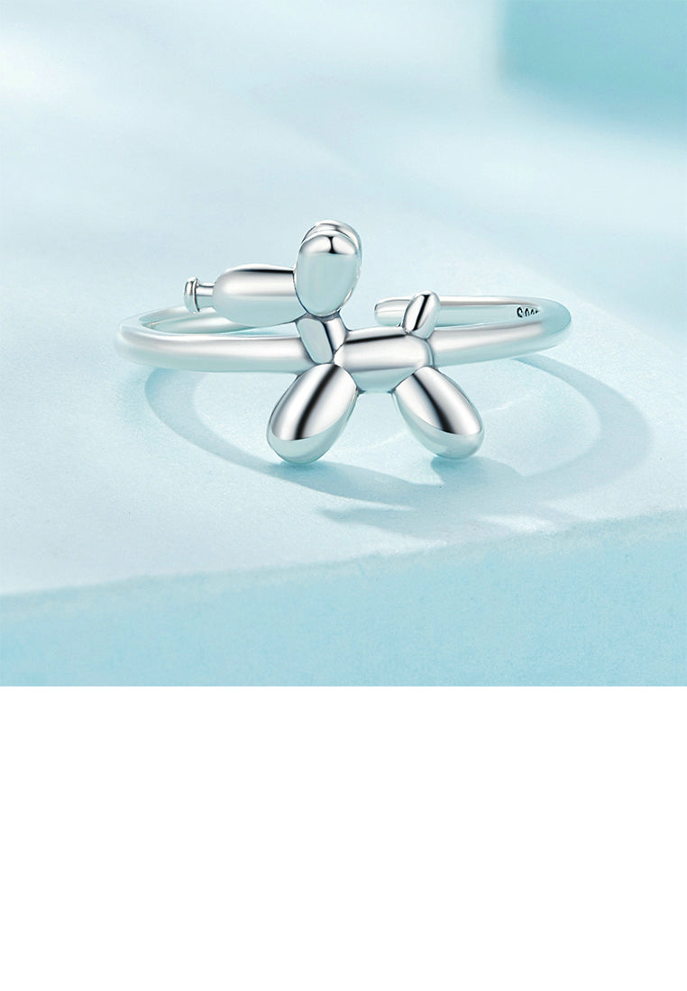 925 Sterling Silver Simple Cute Balloon Dog Adjustable Open Ring