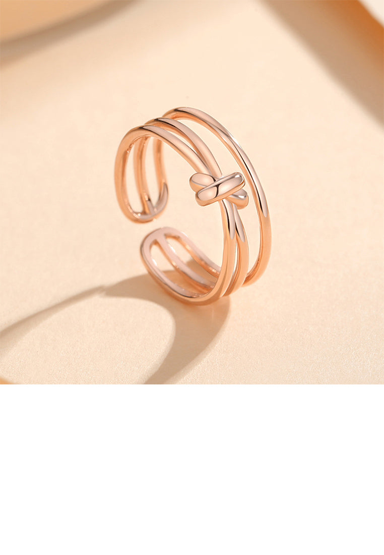925 Sterling Silver Plated Rose Gold Fashion Personality Cross Double Layer Geometric Adjustable Open Ring