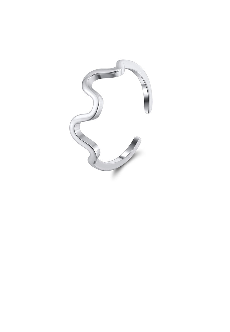 925 Sterling Silver Simple Personalized Wave Geometric Adjustable Open Ring