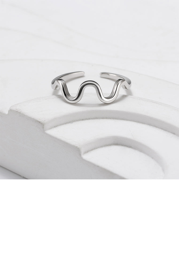 925 Sterling Silver Simple Personalized Wave Geometric Adjustable Open Ring