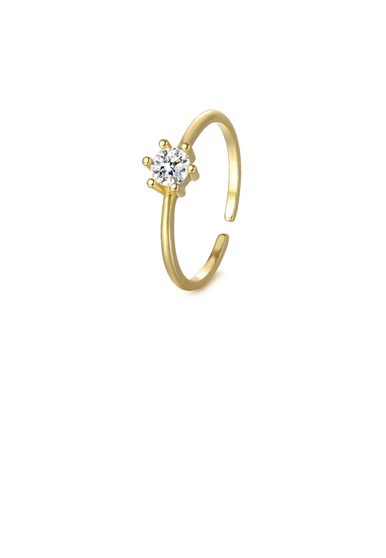 925 Sterling Silver Plated Gold Simple Fashion Geometric Adjustable Open Ring with Cubic Zirconia - Luxurious Look