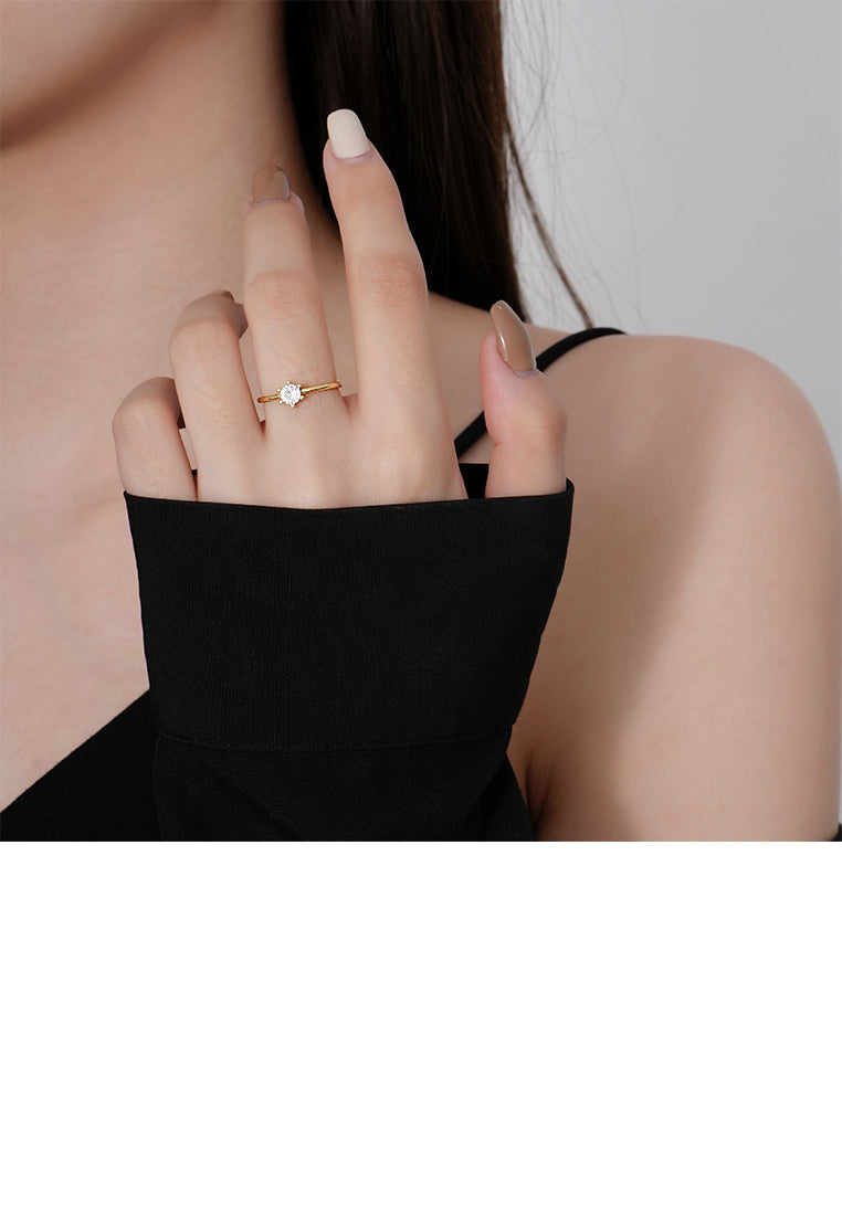 925 Sterling Silver Plated Gold Simple Fashion Geometric Adjustable Open Ring with Cubic Zirconia - Luxurious Look