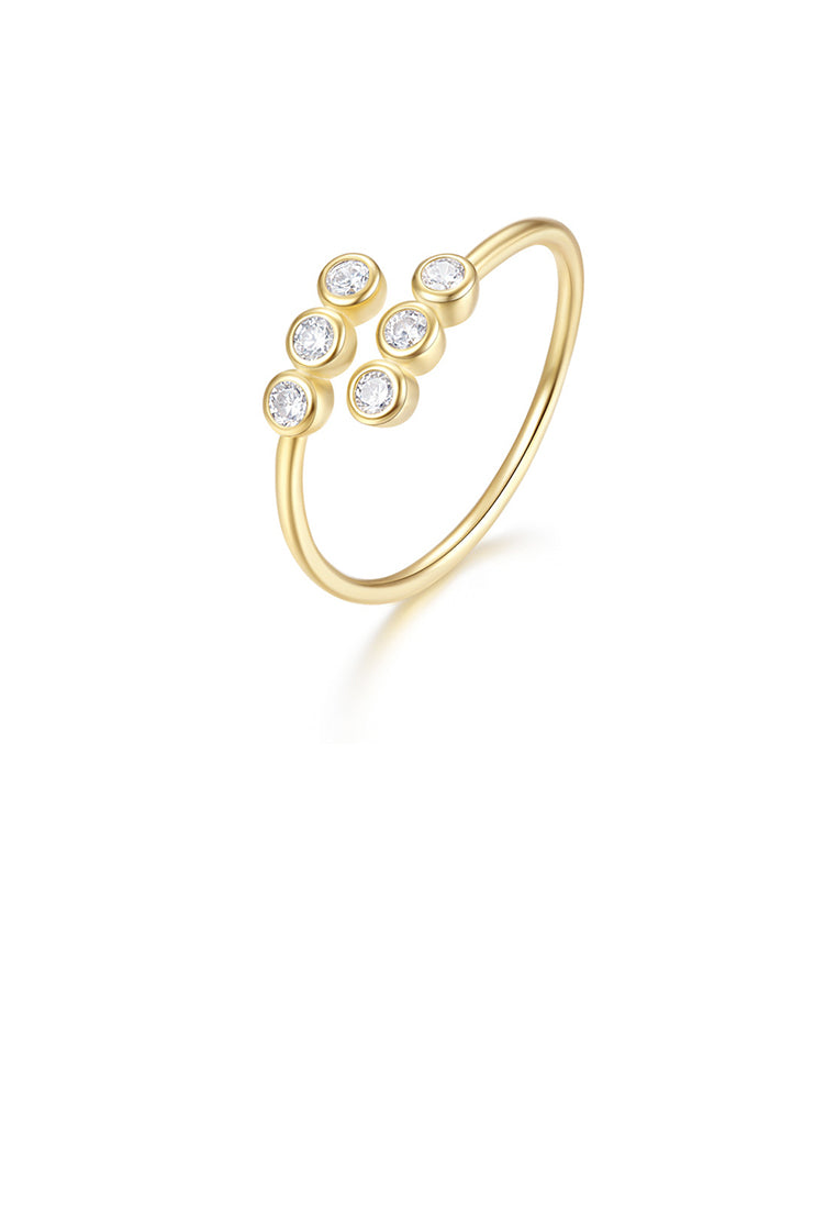 925 Sterling Silver Plated Gold Simple and Personalized Geometric Bead Adjustable Open Ring with Cubic Zirconia - Luxurious Look