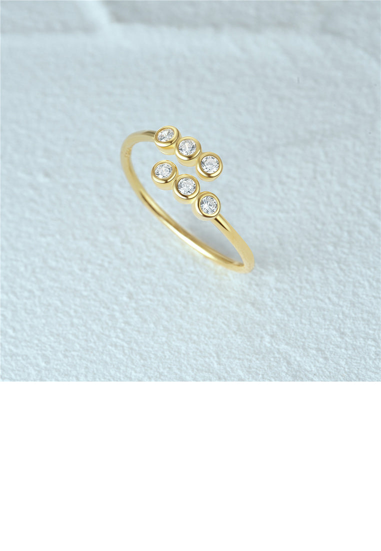 925 Sterling Silver Plated Gold Simple and Personalized Geometric Bead Adjustable Open Ring with Cubic Zirconia - Luxurious Look
