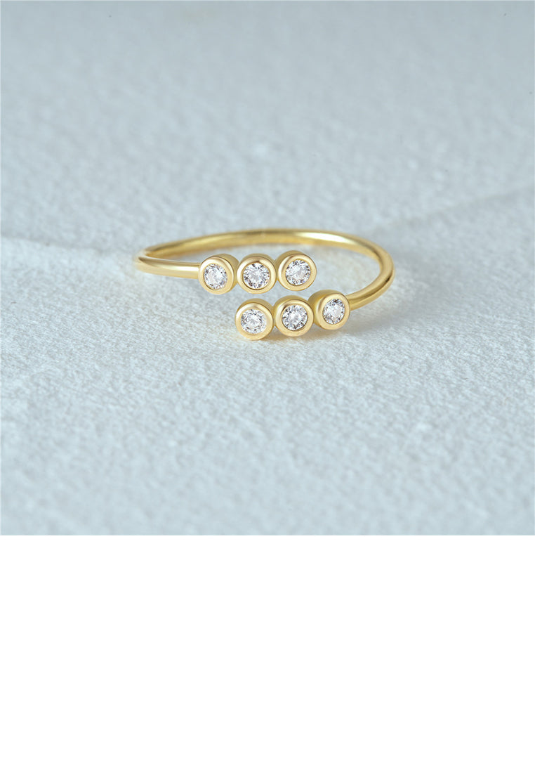 925 Sterling Silver Plated Gold Simple and Personalized Geometric Bead Adjustable Open Ring with Cubic Zirconia - Luxurious Look
