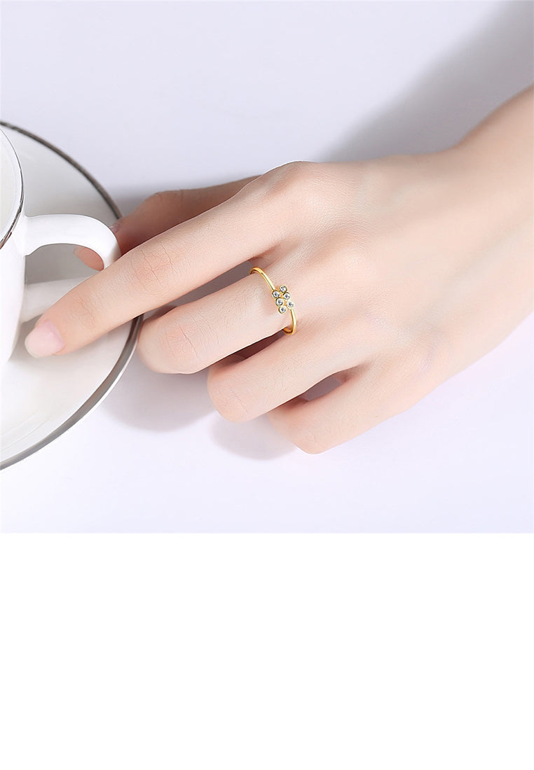 925 Sterling Silver Plated Gold Simple and Personalized Geometric Bead Adjustable Open Ring with Cubic Zirconia - Luxurious Look