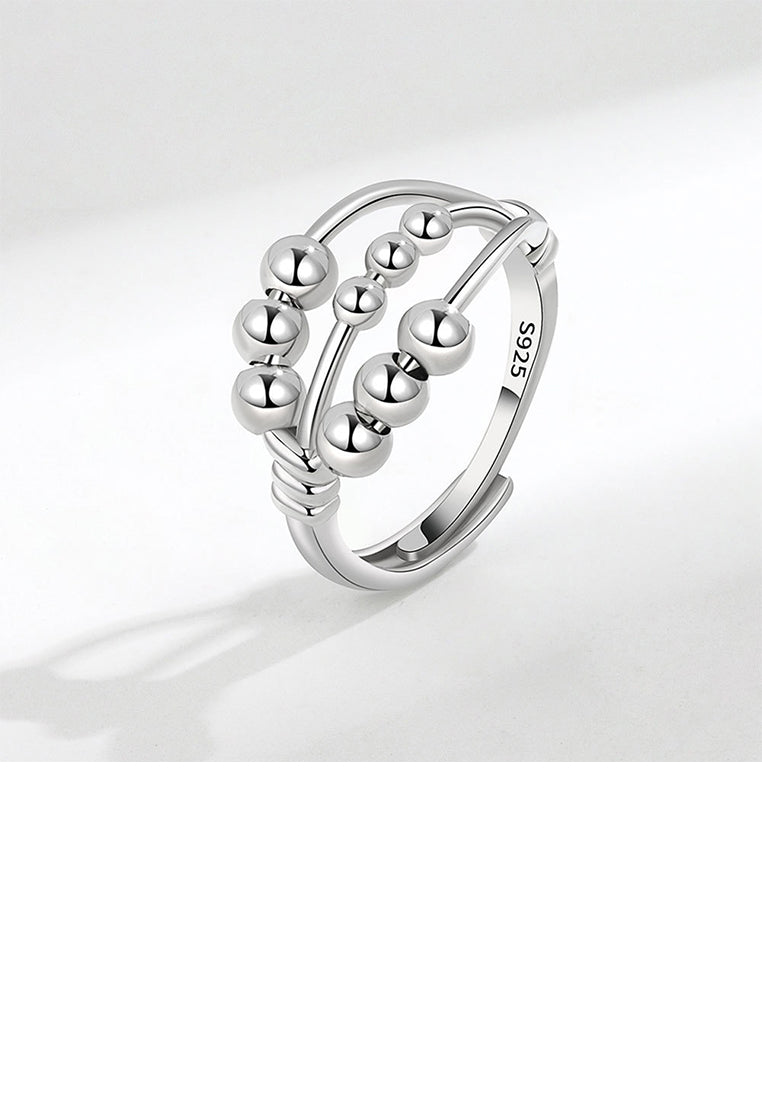 925 Sterling Silver Fashion and Creative Beaded Multi-layer Geometric Adjustable Ring
