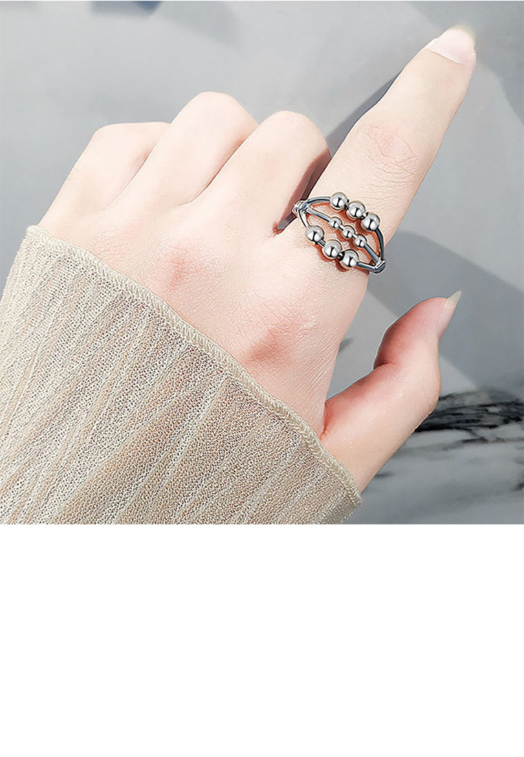 925 Sterling Silver Fashion and Creative Beaded Multi-layer Geometric Adjustable Ring