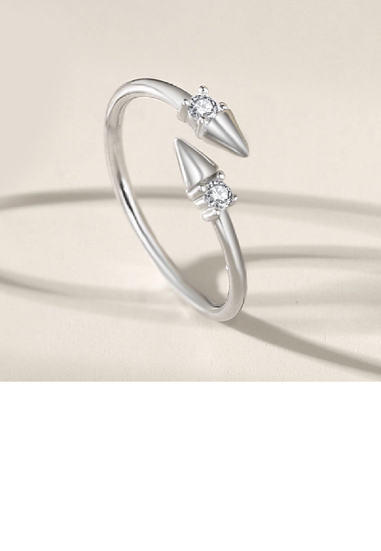 925 Sterling Silver Simple Personality Arrow Geometric Adjustable Open Ring with Cubic Zirconia - Luxurious Look